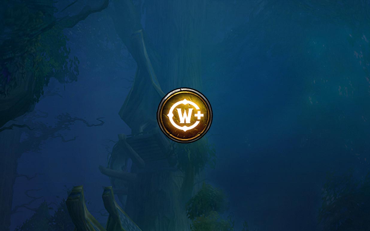 Blue background with yellow warcraft plus symbol